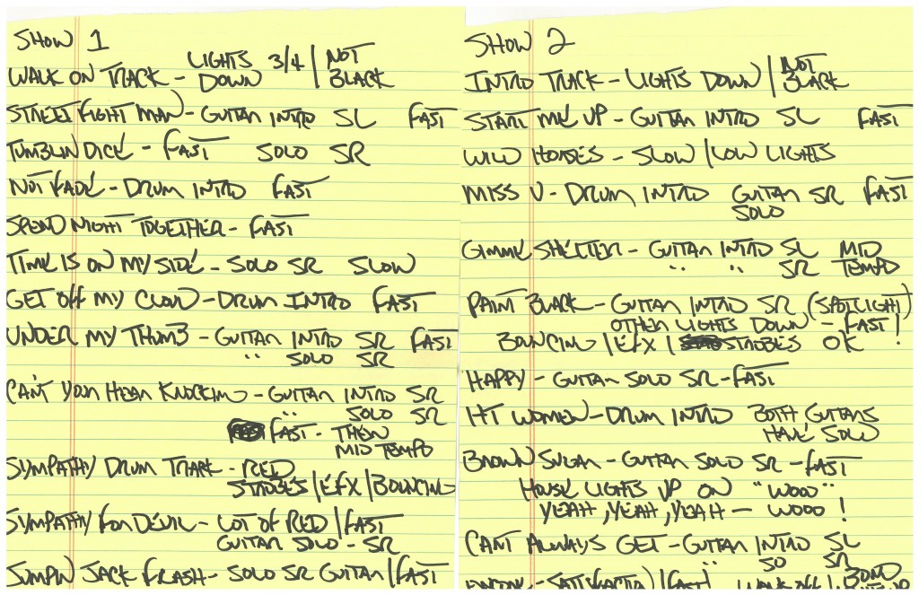 Set list for Satisfactionn